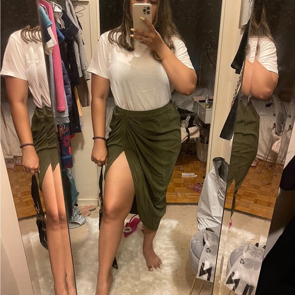 High waist midi skirt olive green - Picture 3 of 3